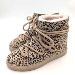 Inuikii Classic Leo Wedge Leopard Winter Boots Women's Beige Size US8 EU39